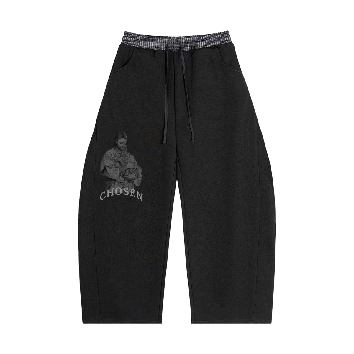 Anointed "CHOSEN" Plaid Waistband Barrel Sweatpants